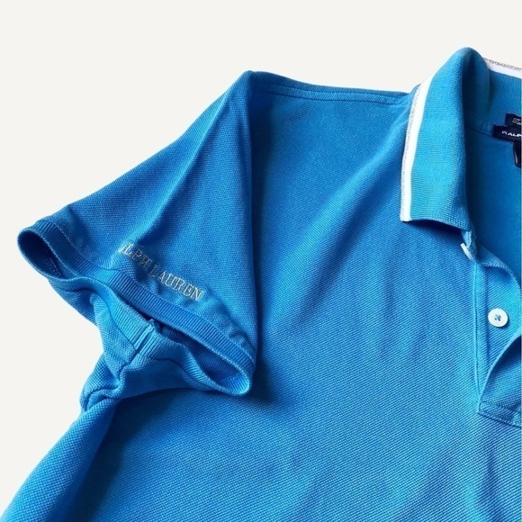 𝅺Ralph Lauren Polo Golf Shirt Big Pony Tailored Fit Cotton Mesh Blue Y2K - Picture 6 of 12
